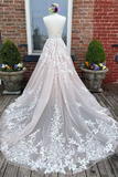 Anneprom Chic A line V neck Sleeveless Prom Dress Tulle Applique Wedding Dress APW0393