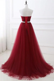 Anneprom Chic A line Sweetheart Burgundy Tulle Simple Sleeveless Long Prom Dress Evening Dress APP0595