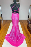 Anneprom Sparkle Hot Pink Sequin Mermaid Long Prom Formal Dress APP0597