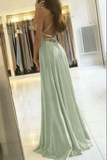 Anneprom Simple Dusty Sage Satin Spaghetti Straps Long Prom Dresses, Evening Gown APP0604