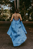 Anneprom Vintage Ball Gown V Neck Straps Blue Prom Dresses with Pockets APP0614