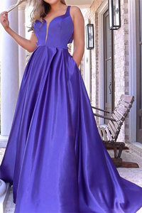 Anneprom Cheap Simple A line Straps Prom Dress Long Satin Evening Dress With Bow knot APP0616