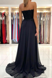Anneprom Black Chiffon Lace A line Sweetheart Prom Dresses, Long Formal Dress APP0620