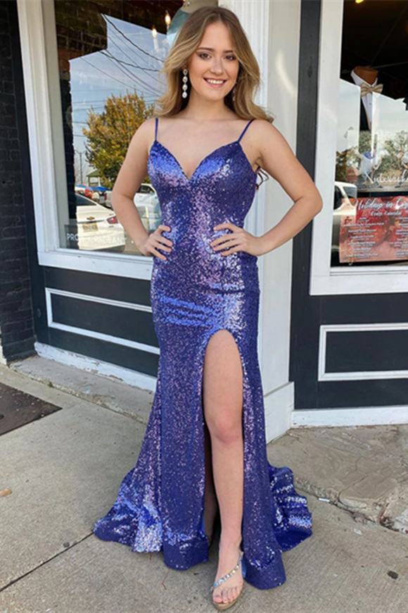 Anneprom Purple Long Mermaid Prom Dresses with Slit Formal Dresses APP0622