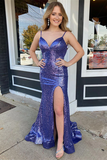 Anneprom Purple Long Mermaid Prom Dresses with Slit Formal Dresses APP0622