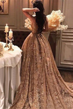 Anneprom Chic Sparkly Gold Prom Dress Unique Long Prom Dress Evening Gowns APP0630