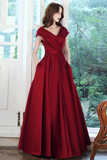 Anneprom Cheap A line Burgundy V neck Long Prom Dress Simple Evening Dress APP0634