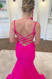 Anneprom Hot Pink Satin V Neck Backless Mermaid Prom Dress,Formal Evening Gown APP0639