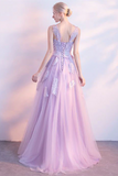 Anneprom Chic Lilac Prom Dress A line Applique Modest Long Prom Dress Evening Dress APP0649