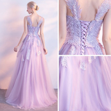 Anneprom Chic Lilac Prom Dress A line Applique Modest Long Prom Dress Evening Dress APP0649