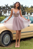 Anneprom V Neck Open Back Grey Sequin Short Prom Homcoming Dress APH0146