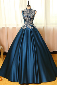 Anneprom Chic Prom Dresses Appliques High Neck Ball Gown Long Prom Dress Evening Dress APP0654