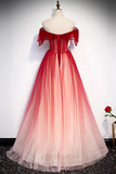 Anneprom Burgundy Off The Shoulder Tulle Long Lace Up Formal Prom Dresses Party Dresses APP0655