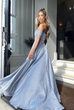 Anneprom A line Prom Dresses With Slit Sparkly Sweetheart Evening Gowns APP0656