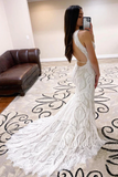 Anneprom Sheath Lace Wedding Dress Open Back Bridal Dress With Court Train APW0398