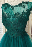 Anneprom Round Neck Green Lace Short Prom Homecoming Formal Graduation Evening Dress APH0147