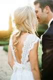 Anneprom Romantic Wedding Dresses Modest Deep V neck Straps Modest Beach Open Back Bridal Gowns APW0399