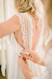 Anneprom Romantic Wedding Dresses Modest Deep V neck Straps Modest Beach Open Back Bridal Gowns APW0399