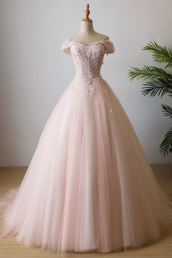 Anneprom Ball Gown Long Prom Dress Applique Formal Evening Dress APP0662