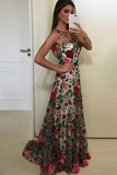 Anneprom Fabulous Scoop A line Lace Rose Floral Embroidery Long Prom Dresses APP0667