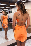 Anneprom Cute Bodycon Cowl Neck Orange Silk Satin Short Homecoming Dresses APH0159