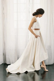 Anneprom Simple Ivory Satin Two Pieces A Line Beach Wedding Dresses, Bridal Gown APW0402