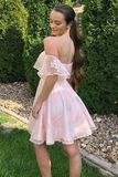 Anneprom Off The Shoulder Short Pink Lace Prom Dresses Homecoming Dresses APH0171