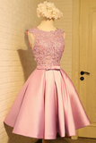 Anneprom Homecoming Dress Appliques Bowknot Satin Short Prom Dress Party Dress APH0173