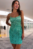 Anneprom Sweet Scoop Neck Sage Green Sequins Short Homecoming Dresses APH0175