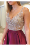 Anneprom Burgundy See Through Beaded Homecoming Dresses with Pockets APH0179