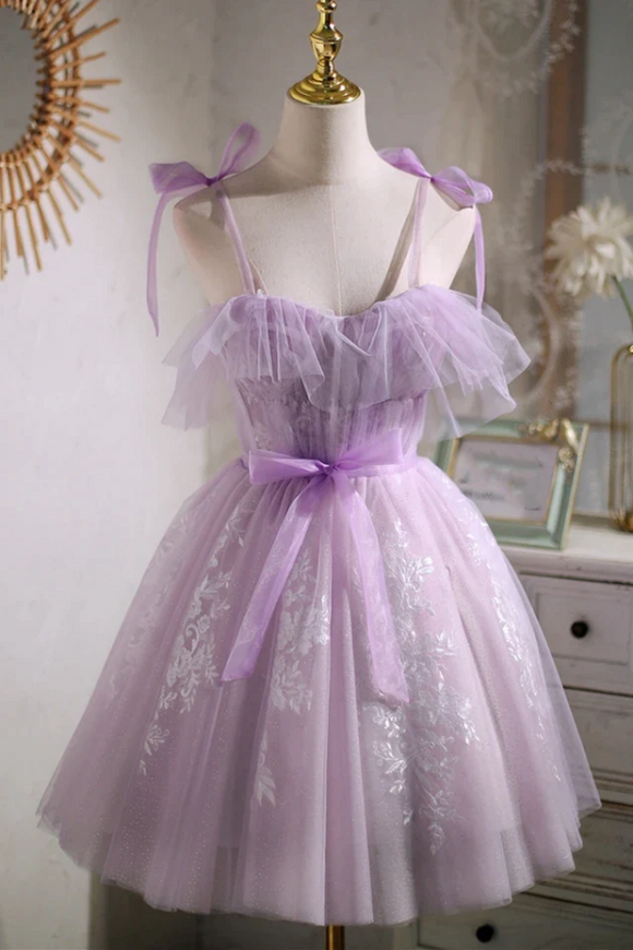 Anneprom Sweet Purple A line Short Prom Dress Homecoming Dress with Ribbon APH0181