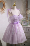 Anneprom Sweet Purple A line Short Prom Dress Homecoming Dress with Ribbon APH0181