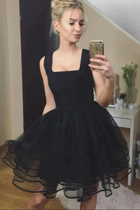 Anneprom Cute Black Tulle A line Cheap Homecoming Dresses, Short Prom Dresses APH0185