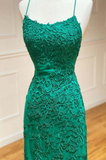 Anneprom Green Lace Mermaid Backless Spaghetti Straps Prom Dresses, Evening Gown APP0672