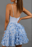 Anneprom Light Blue Lace Spaghetti Straps Homecoming Dresses, Short Prom Dresses APH0189