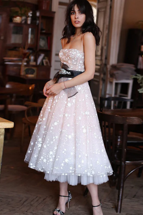 Anneprom Sparkly Spaghetti Strap Tulle Star Homecoming Dress APH0194