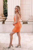 Anneprom Orange Sparkly Tight Homecoming Dress, Bodycon Backless Short Prom Dress APH0198