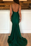 Anneprom Emerald Green V Neck Mermaid Prom Dresses with Sweep Train, Mermaid Formal Graduation Evening Dresses APP0677