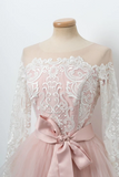 Anneprom A line Cute Pink Short Prom Dress Long Sleeve Scoop Lace Homecoming Dresses APH0205