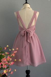 Anneprom Backless Dusty Rose Homecoming Dresses Chiffon Short Bridesmaid Dress APH0206