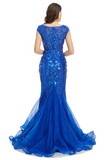 Anneprom Blue Scoop Sequins Long Prom Formal Dress APP0687