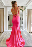 Anneprom Gorgeous Hot Pink Satin Mermaid Long Prom Dress With Tiered, Formal Dress APP0693