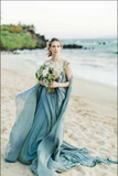 Flowy Chiffon A line Rustic Beach Wedding Dresses With Train, Bridal Gown APW0411
