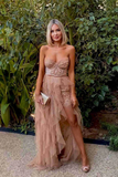 Elegant Rust Tiered Ruffles Tulle Prom Dress Evening Dress APP0704