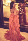 Elegant Rust Tiered Ruffles Tulle Prom Dress Evening Dress APP0704