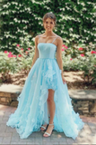 Gorgeous Blue Tulle Spaghetti Straps Long Prom Dress, Formal Dress APP0705