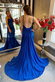 Mermaid Open Back Blue Long Prom Dress with Train, Mermaid Blue Formal Dress APP0709