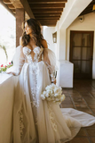 Off The Shoulder Long Sleeves Lace Appliques Bohemian Wedding Dress APW0417