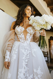 Off The Shoulder Long Sleeves Lace Appliques Bohemian Wedding Dress APW0417