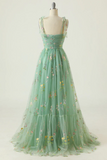 A Line Sweetheart Green Embroidery Long Prom Formal Dress APP0721